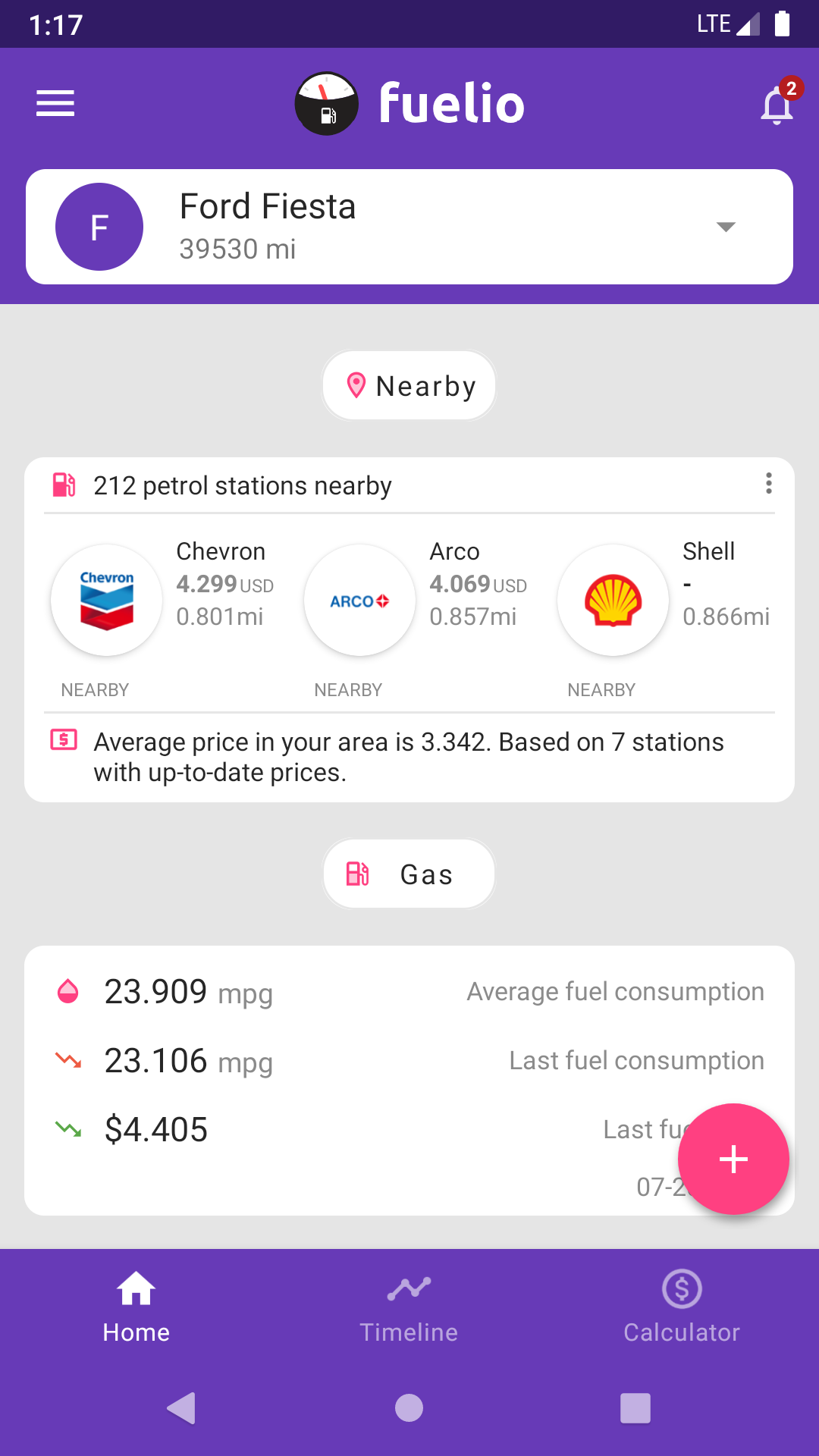 dashboard, fuel prices, nearby gas stations