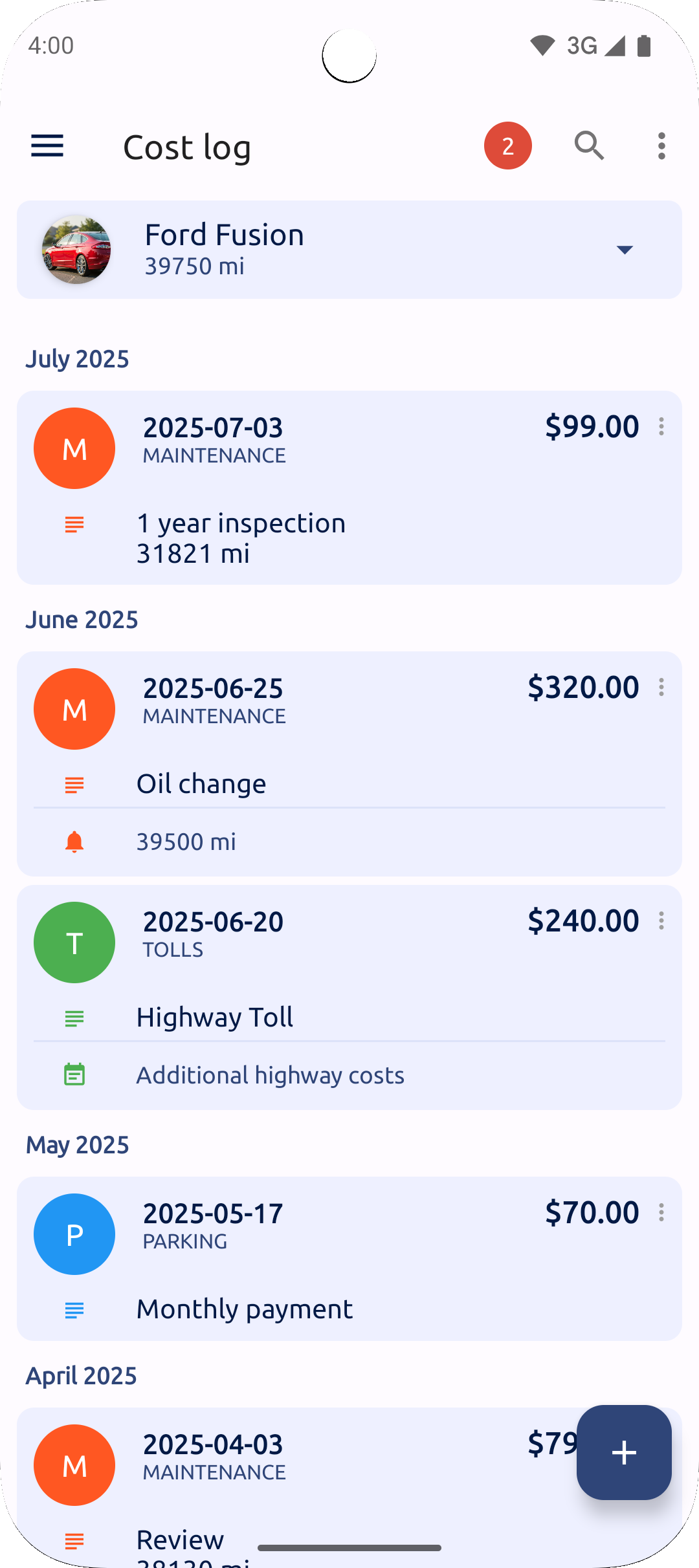 cost log, expenses
